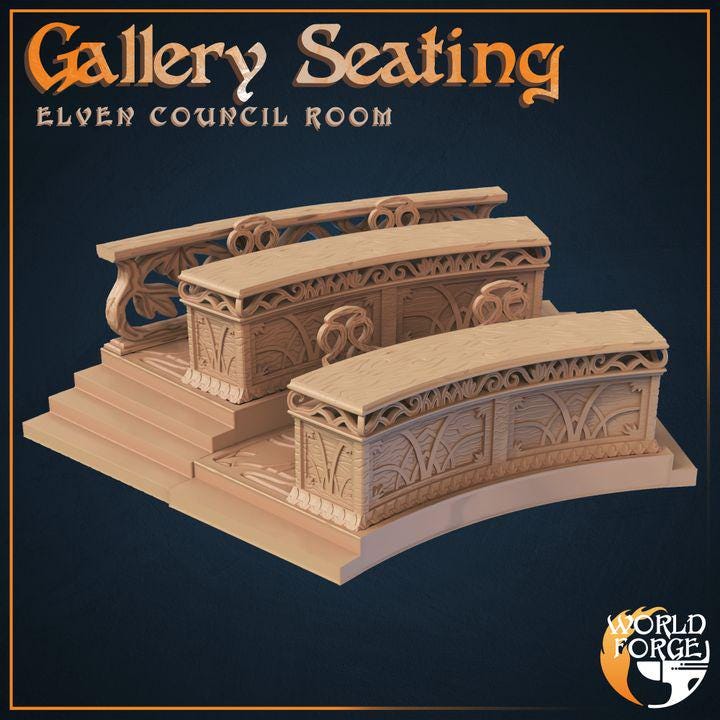 Gallery Seating - Elven Council Set - 32mm Scale - Unpainted Miniature for DnD, Pathfinder, Tabletop RPGs, and Dioramas