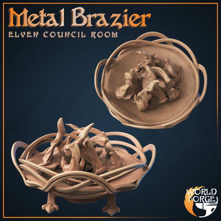Council Table with Brazier - Elven Council Set - 32mm Scale - Unpainted Miniature for DnD, Pathfinder, Tabletop RPGs, and Dioramas