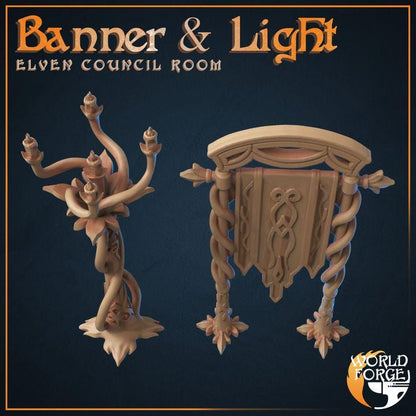 Banner & Lamp Post - Elven Council Set - Unpainted Miniature