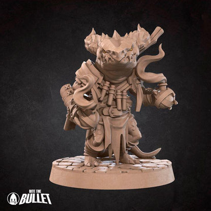 Kobold Alchemist with Flasks - 32mm, 35mm Scale - Unpainted Miniature for DnD, Pathfinder, Tabletop RPGs - Bite the Bullet