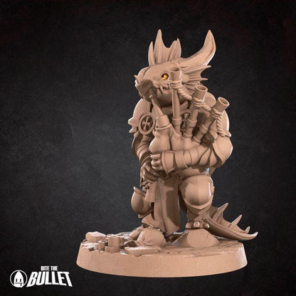 Kobold Bardbarian with Bagpipes - 32mm, 35mm Scale - Unpainted Miniature for DnD, Pathfinder, Tabletop RPGs - Bite the Bullet