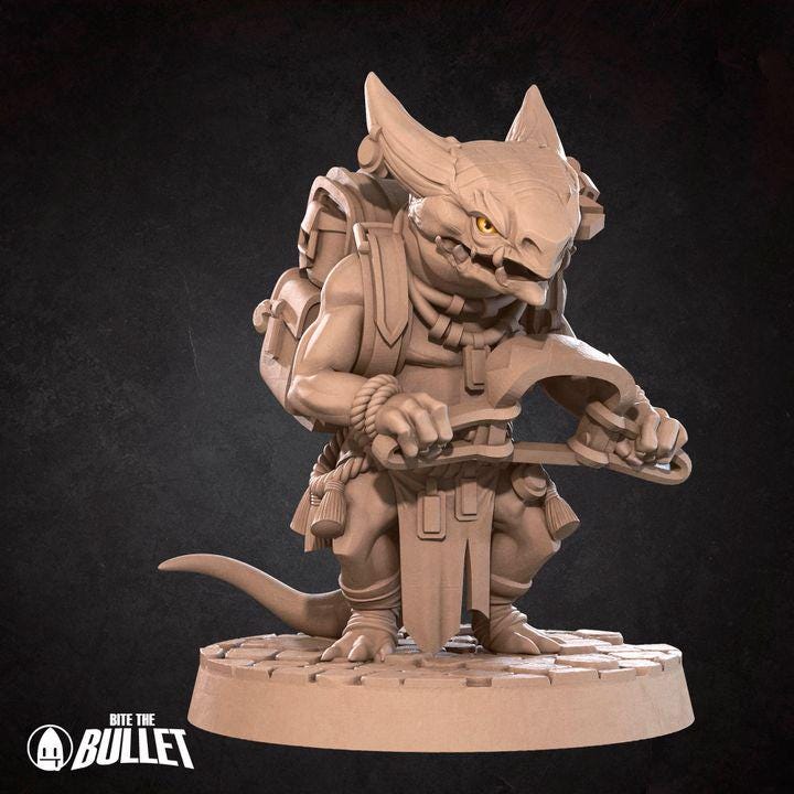 Kobold Trapper - 32mm, 35mm Scale - Unpainted Miniature for DnD, Pathfinder, Tabletop RPGs - Bite the Bullet