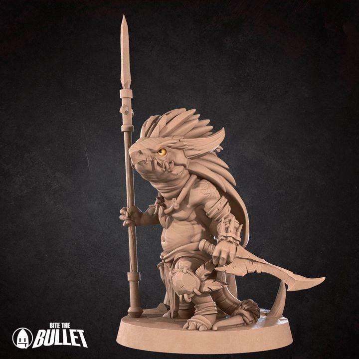 Kobold Tribal Hunter - 32mm, 35mm Scale - Unpainted Miniature for DnD, Pathfinder, Tabletop RPGs - Bite the Bullet