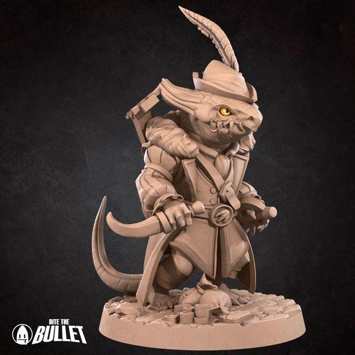 Kobold Minstrel - 32mm, 35mm Scale - Unpainted Miniature for DnD, Pathfinder, Tabletop RPGs - Bite the Bullet