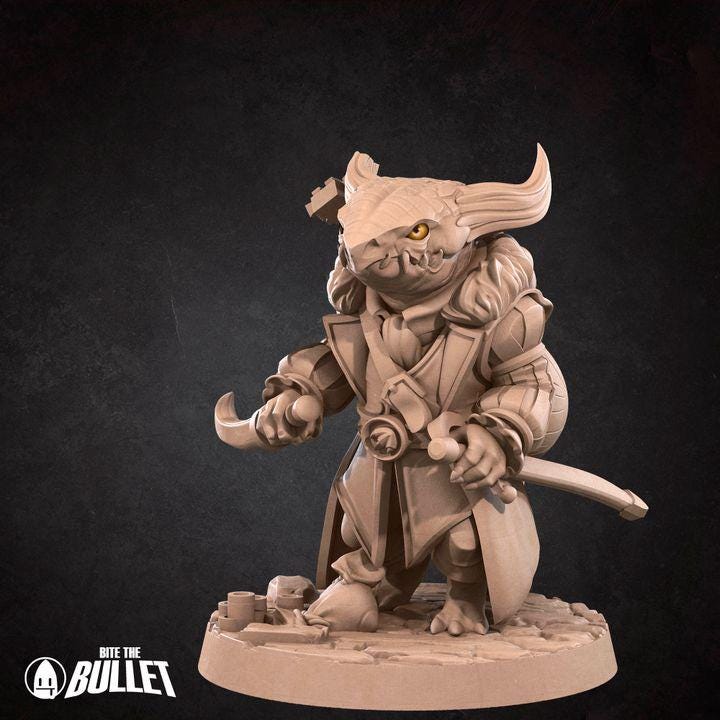 Kobold Minstrel - 32mm, 35mm Scale - Unpainted Miniature for DnD, Pathfinder, Tabletop RPGs - Bite the Bullet