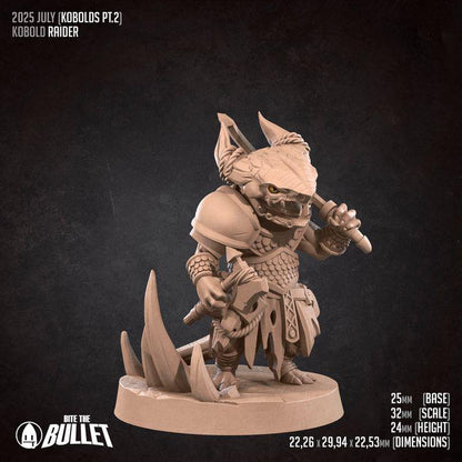 Kobold Raider - 32mm, 35mm Scale - Unpainted Miniature for DnD, Pathfinder, Tabletop RPGs - Bite the Bullet