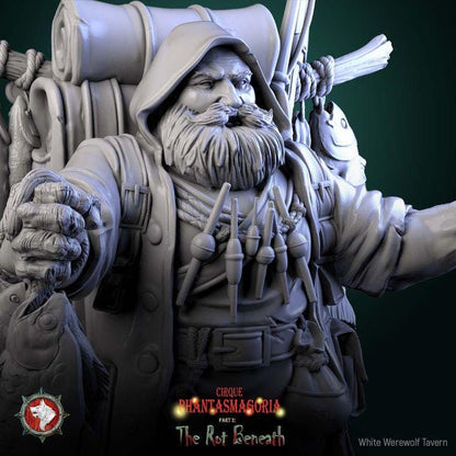 Gorvin Gristlehook, The Drift-meat Dealer, Dwarven Fishmonger - 32mm, 75mm Scale - Unpainted Miniature for DnD, Pathfinder, Tabletop RPGs