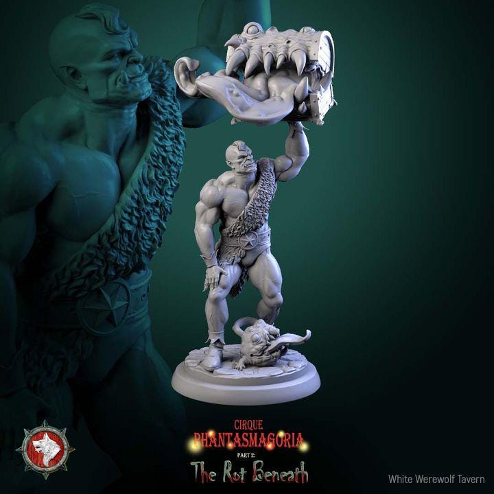 Green Behemoths, Carnival Strongmen - 32mm Scale - Unpainted Miniature for DnD, Pathfinder, Tabletop RPGs - White Werewolf Tavern