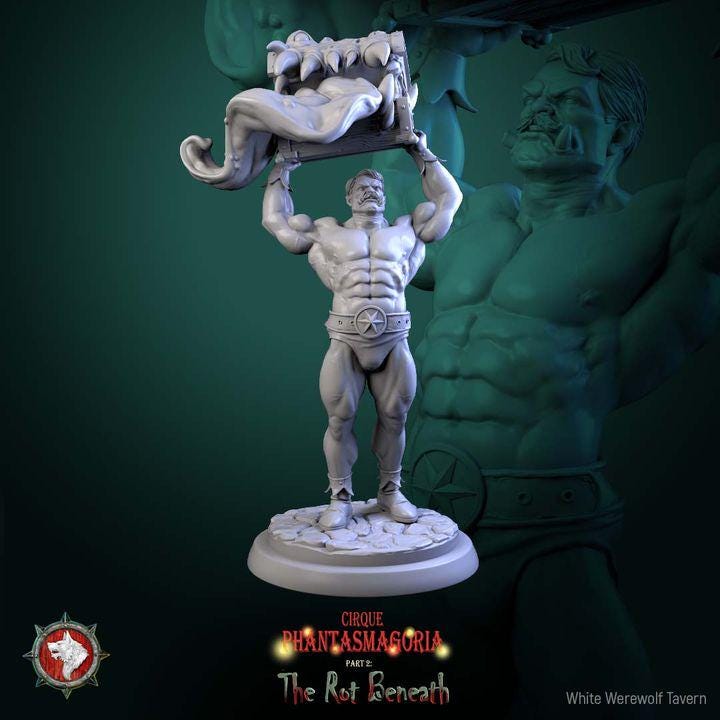 Green Behemoths, Carnival Strongmen - 32mm Scale - Unpainted Miniature for DnD, Pathfinder, Tabletop RPGs - White Werewolf Tavern