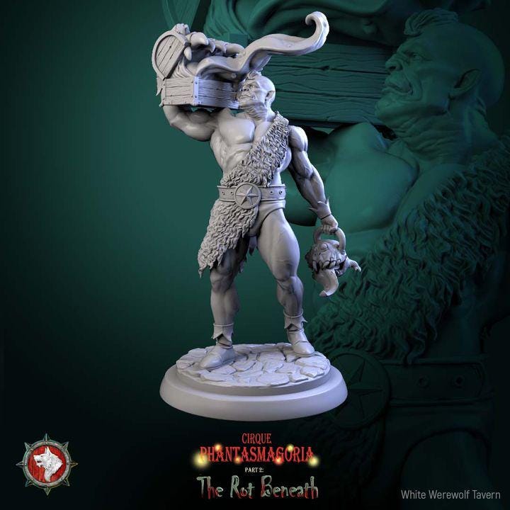 Green Behemoths, Carnival Strongmen - 32mm Scale - Unpainted Miniature for DnD, Pathfinder, Tabletop RPGs - White Werewolf Tavern