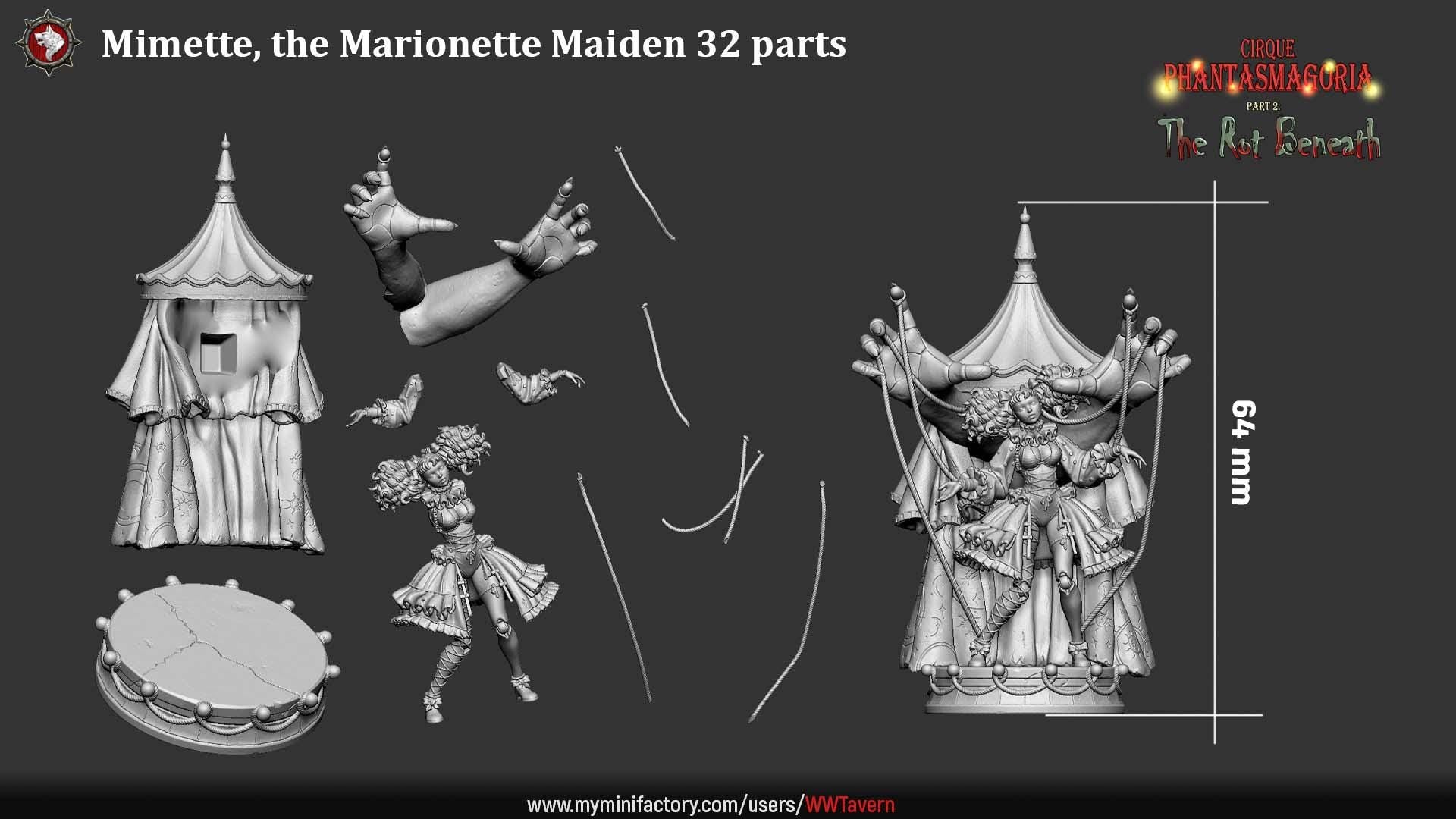Mimette, Marionette Maiden - 32mm, 75mm Scale - Unpainted Miniature for DnD, Pathfinder, Tabletop RPGs - White Werewolf Tavern