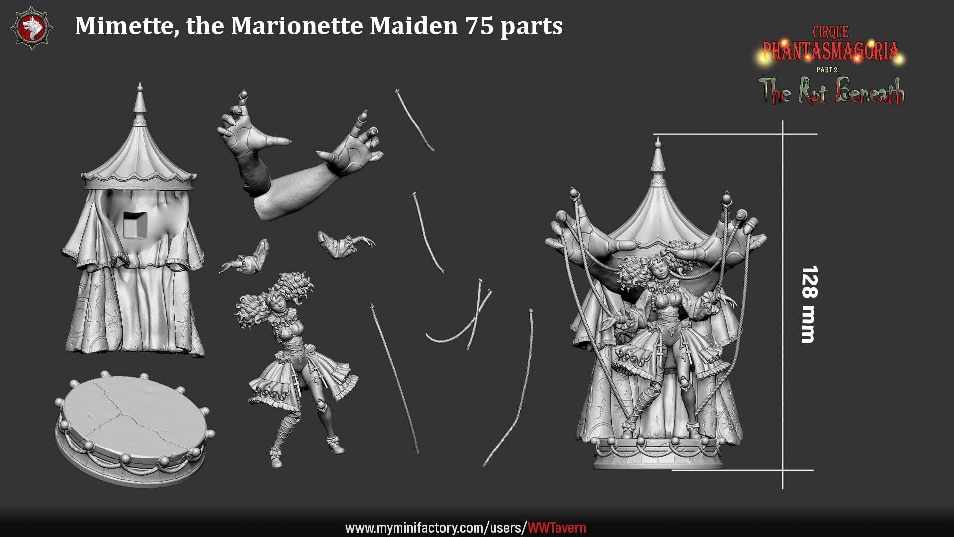Mimette, Marionette Maiden - 32mm, 75mm Scale - Unpainted Miniature for DnD, Pathfinder, Tabletop RPGs - White Werewolf Tavern