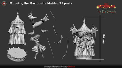 Mimette, Marionette Maiden - 32mm, 75mm Scale - Unpainted Miniature for DnD, Pathfinder, Tabletop RPGs - White Werewolf Tavern