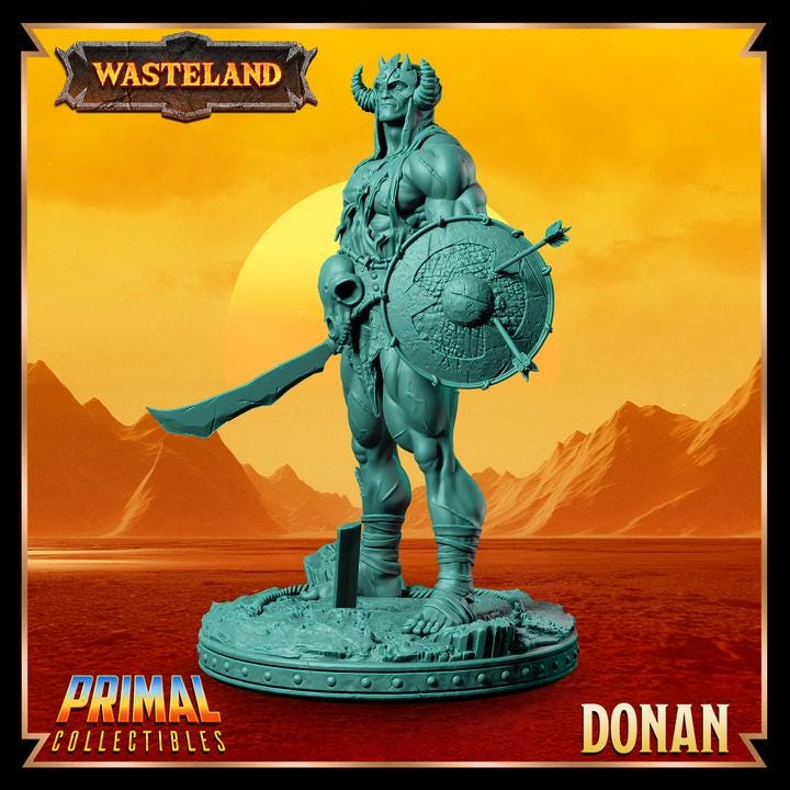 Human Gladiator, Donan - 28mm, 32mm, 75mm Scale - Unpainted Miniature for DnD, Pathfinder, Tabletop RPGs, and Dioramas - Primal Collectibles