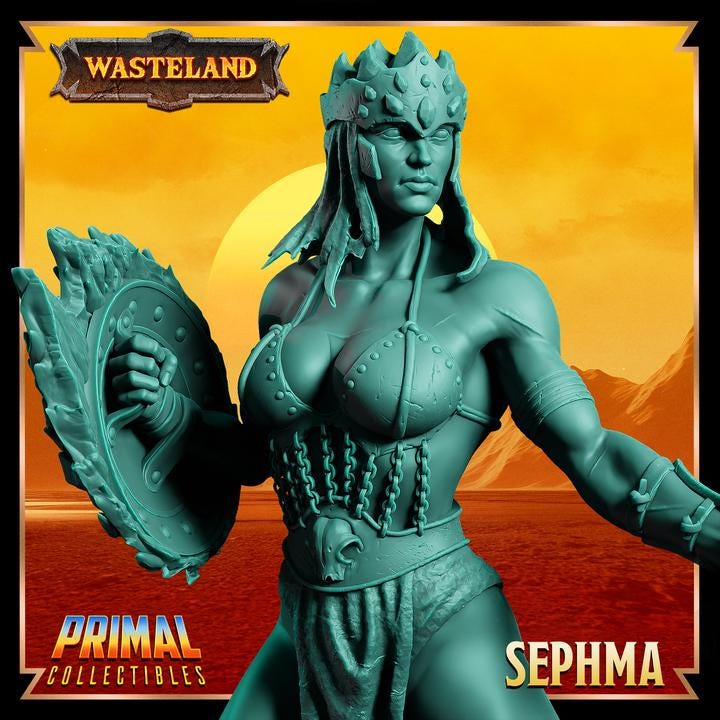 Human Gladiator, Sephma - 28mm, 32mm, 75mm Scale - Unpainted Miniature for DnD, Pathfinder, Tabletop RPGs &d Dioramas - Primal Collectibles