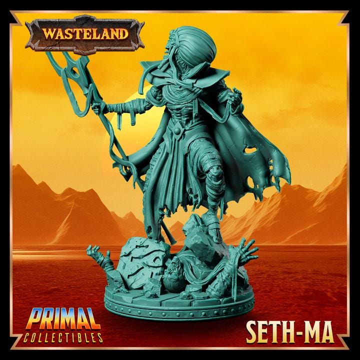 Seth-Ma, Undead Sorcerer - 28mm, 32mm, 75mm Scale - Unpainted Miniature for DnD, Pathfinder, Tabletop RPGs &d Dioramas - Primal Collectibles