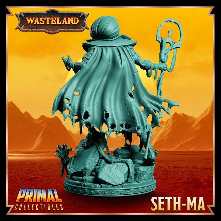 Seth-Ma, Undead Sorcerer - 28mm, 32mm, 75mm Scale - Unpainted Miniature for DnD, Pathfinder, Tabletop RPGs &d Dioramas - Primal Collectibles