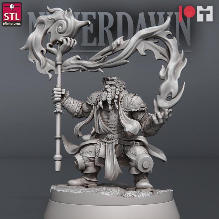 Korban Soulblaze - Pyromancer Set - Neverdawn Chronicles - 32mm Scale - Unpainted Miniature for DnD, Pathfinder, Tabletop RPGs