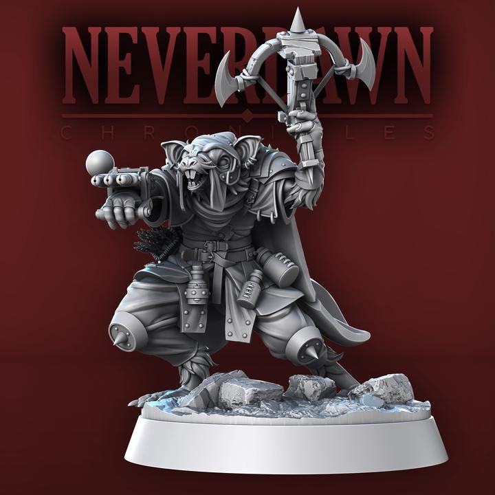 Stinky Athos, Ratfolk - Shadowstalkers Set - Neverdawn Chronicles - 32mm Scale - Unpainted Miniature for DnD, Pathfinder, Tabletop RPGs