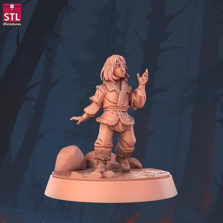 Mother and Child - Barbarian Camp Set - 32mm Scale - Unpainted Miniature for DnD, Pathfinder, Tabletop RPGs