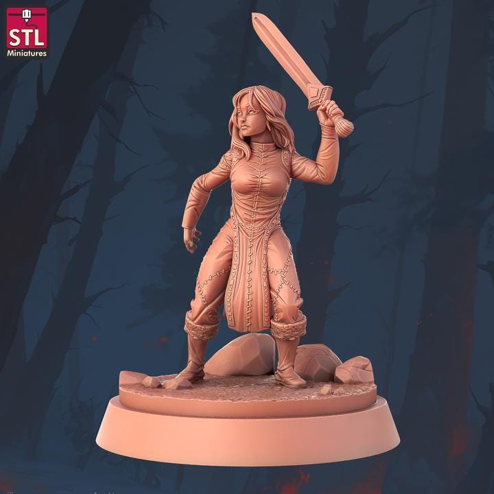 Mother and Child - Barbarian Camp Set - 32mm Scale - Unpainted Miniature for DnD, Pathfinder, Tabletop RPGs