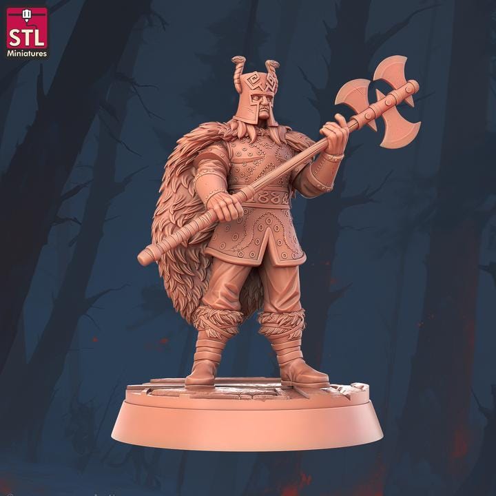 Human Barbarian with Glaive - Barbarian Camp Set - 32mm Scale - Unpainted Miniature for DnD, Pathfinder, Tabletop RPGs