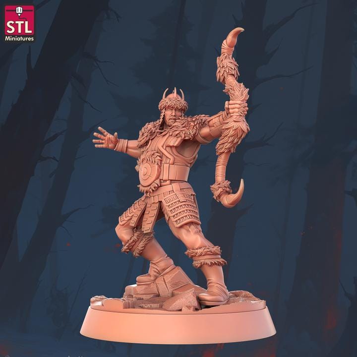 Human Archer - Barbarian Camp Set - 32mm Scale - Unpainted Miniature for DnD, Pathfinder, Tabletop RPGs