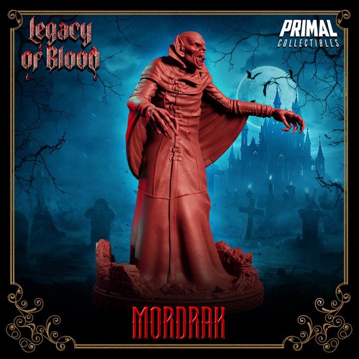 Creepy Vampire, Mordrak, Legacy of Blood - 28mm, 32mm, 75mm Scale - Unpainted Miniature for DnD, Pathfinder, Tabletop RPGs