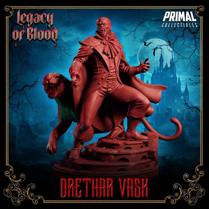 Vampire Baron, Drethar Vask, Legacy of Blood - 28mm, 32mm, 75mm Scale - Unpainted Miniature for DnD, Pathfinder, Tabletop RPGs