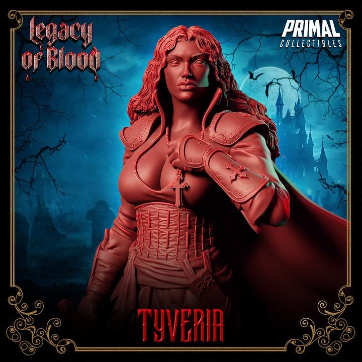 Paladin Tyveria, Legacy of Blood - 28mm, 32mm, 75mm Scale - Unpainted Miniature for DnD, Pathfinder, Tabletop RPGs - Primal Collectibles