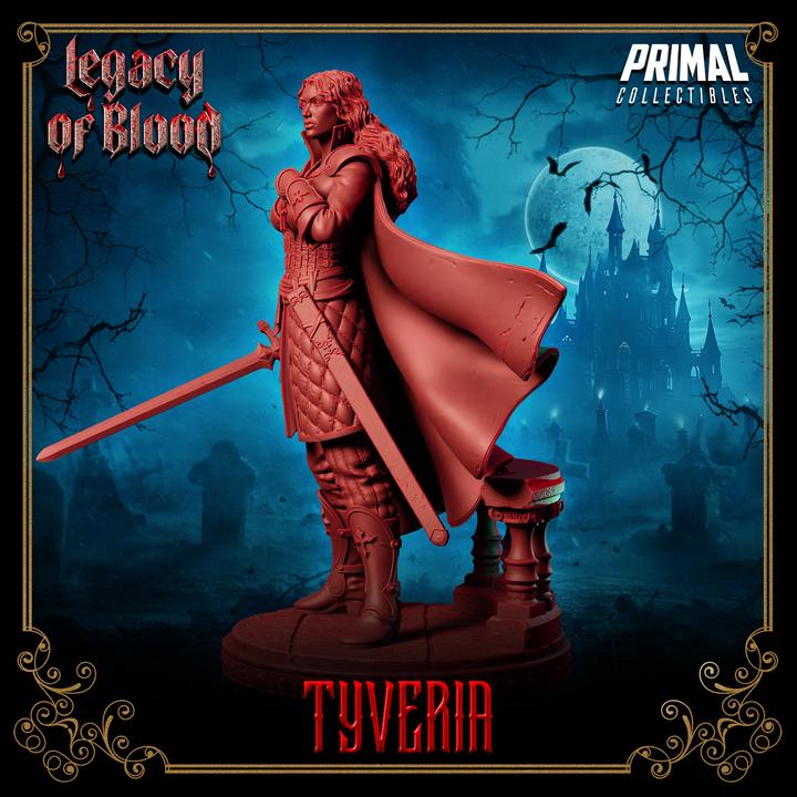 Paladin Tyveria, Legacy of Blood - 28mm, 32mm, 75mm Scale - Unpainted Miniature for DnD, Pathfinder, Tabletop RPGs - Primal Collectibles