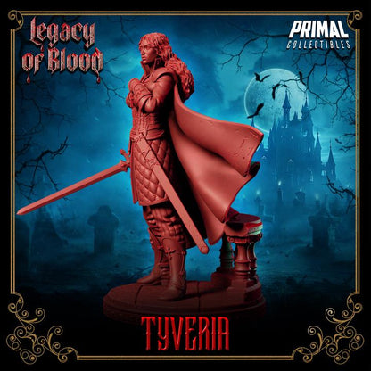 Paladin Tyveria, Legacy of Blood - 28mm, 32mm, 75mm Scale - Unpainted Miniature for DnD, Pathfinder, Tabletop RPGs - Primal Collectibles