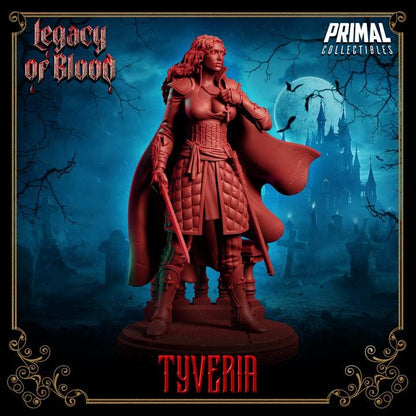 Paladin Tyveria, Legacy of Blood - 28mm, 32mm, 75mm Scale - Unpainted Miniature for DnD, Pathfinder, Tabletop RPGs - Primal Collectibles