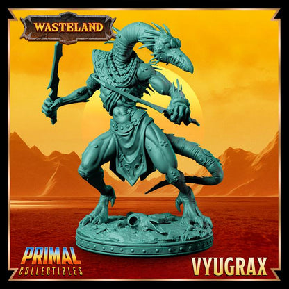 Draconian Rogue, Vyugrax, Wasteland Set - 28mm, 32mm, 75mm Scale - Unpainted Miniature for DnD, Pathfinder, Tabletop RPGs