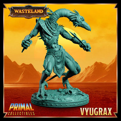 Draconian Rogue, Vyugrax, Wasteland Set - 28mm, 32mm, 75mm Scale - Unpainted Miniature for DnD, Pathfinder, Tabletop RPGs