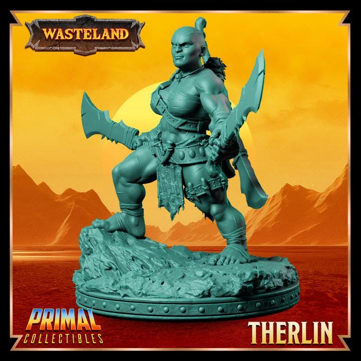 Female Dwarf Barbarian, Therlin - Wasteland Set - 28mm, 32mm, 75mm Scale - Unpainted Miniature for DnD, Pathfinder, Tabletop RPGs