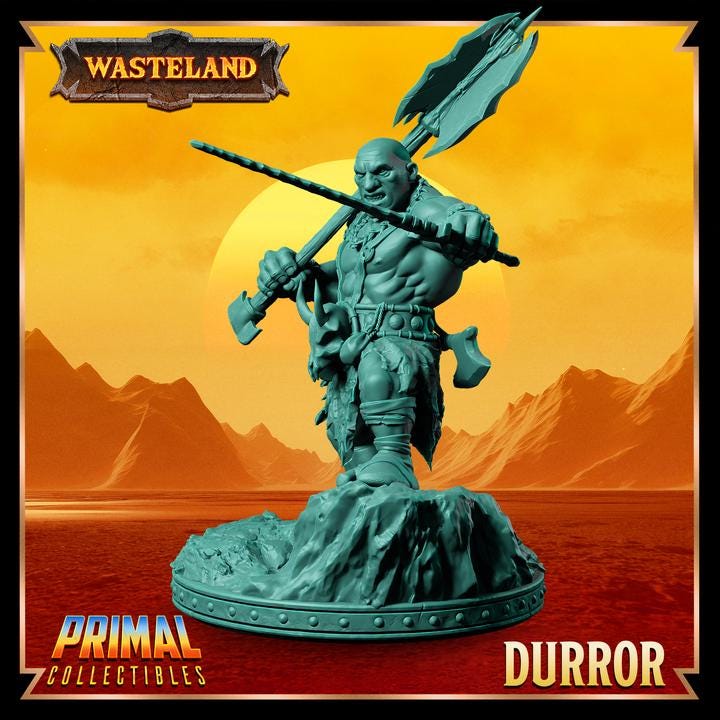 Male Dwarf Barbarian, Durror - Wasteland Set - 28mm, 32mm, 75mm Scale - Unpainted Miniature for DnD, Pathfinder, Tabletop RPGs