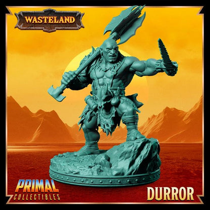 Male Dwarf Barbarian, Durror - Wasteland Set - 28mm, 32mm, 75mm Scale - Unpainted Miniature for DnD, Pathfinder, Tabletop RPGs