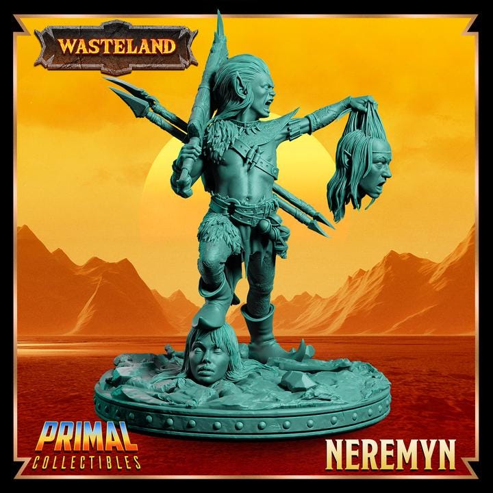 Male Halfling Barbarian, Neremyn - Wasteland Set - 28mm, 32mm, 75mm Scale - Unpainted Miniature for DnD, Pathfinder, Tabletop RPGs