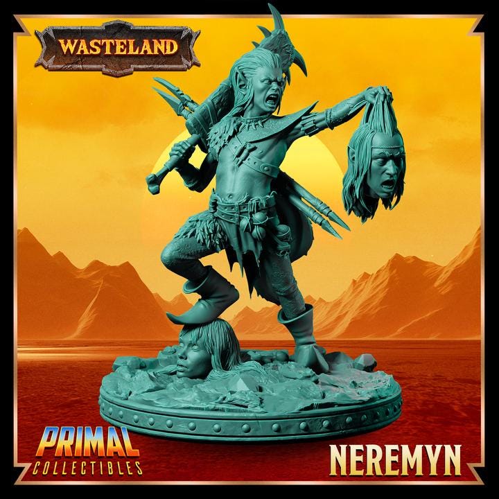 Male Halfling Barbarian, Neremyn - Wasteland Set - 28mm, 32mm, 75mm Scale - Unpainted Miniature for DnD, Pathfinder, Tabletop RPGs