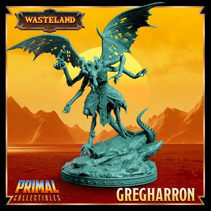 Winged Draconian Sorcerer, Gregharron, Wasteland Set - 28mm, 32mm, 75mm Scale - Unpainted Miniature for DnD, Pathfinder, Tabletop RPGs