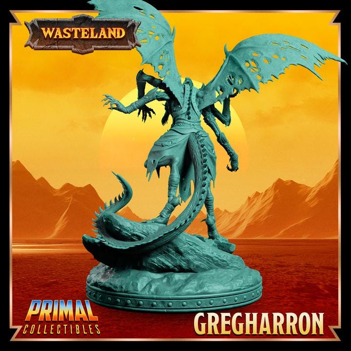 Winged Draconian Sorcerer, Gregharron, Wasteland Set - 28mm, 32mm, 75mm Scale - Unpainted Miniature for DnD, Pathfinder, Tabletop RPGs