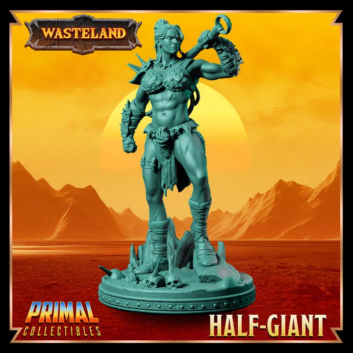 Female Half Giant Barbarian - Wasteland Set - 28mm, 32mm, 75mm Scale - Unpainted Miniature for DnD, Pathfinder, Tabletop RPGs