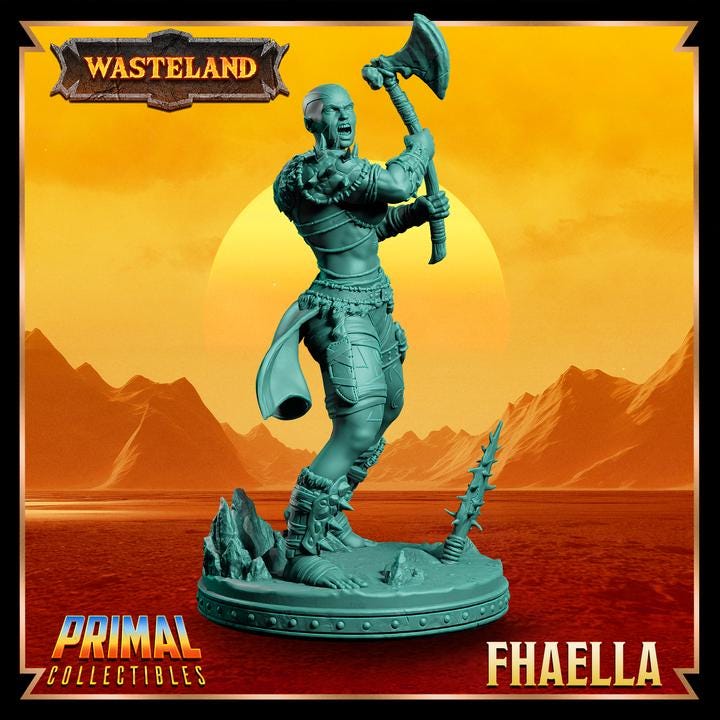 Mul Wild, Fhaella, Wasteland Set - 28mm, 32mm, 75mm Scale - Unpainted Miniature for DnD, Pathfinder, Tabletop RPGs