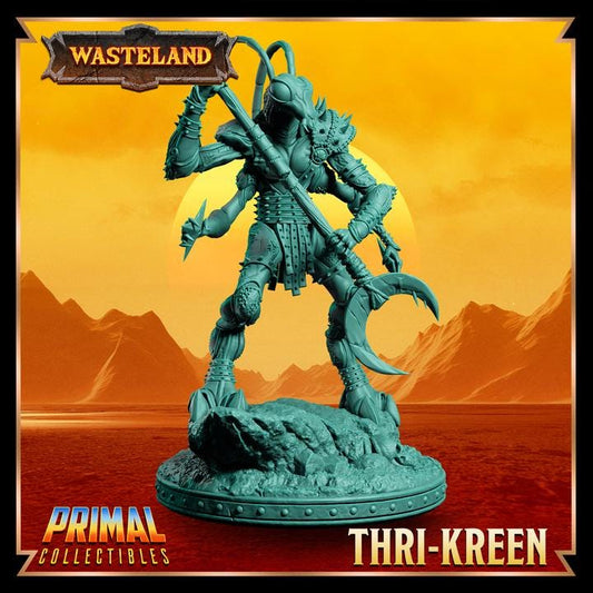 Thri-Kreen, Wasteland Set - 28mm, 32mm, 75mm Scale - Unpainted Miniature for DnD, Pathfinder, Tabletop RPGs & Dioramas - Primal Collectibles