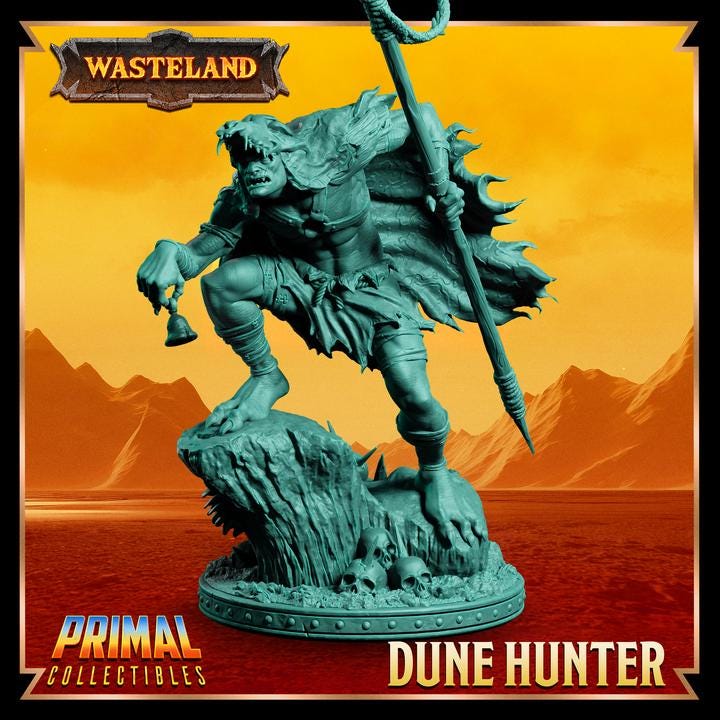 Dune Hunter, Wasteland Set - 28mm, 32mm, 75mm Scale - Unpainted Miniature for DnD, Pathfinder, Tabletop RPGs