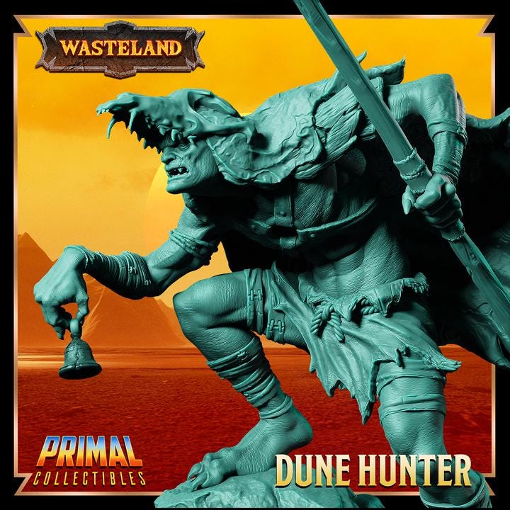 Dune Hunter, Wasteland Set - 28mm, 32mm, 75mm Scale - Unpainted Miniature for DnD, Pathfinder, Tabletop RPGs