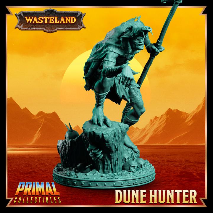 Dune Hunter, Wasteland Set - 28mm, 32mm, 75mm Scale - Unpainted Miniature for DnD, Pathfinder, Tabletop RPGs