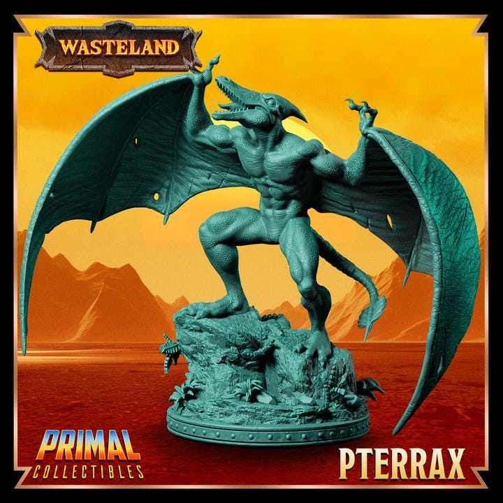 Pterrax with Wings, Wasteland Set - 28mm, 32mm, 75mm Scale - Unpainted Miniature for DnD, Pathfinder, Tabletop RPGs & Dioramas - Primal