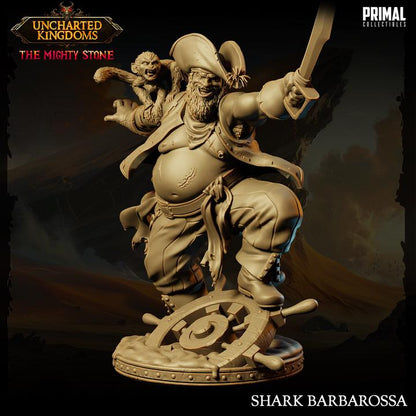 Evil Captain with Monkey, Uncharted Kingdoms - 28mm, 32mm, 75mm Scale - Unpainted Miniature for DnD, Pathfinder, Tabletop RPGs